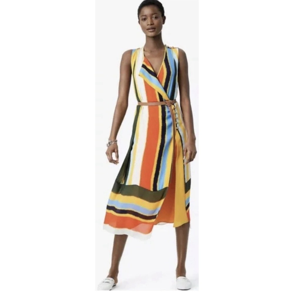 Tory Burch Bettina Dress Balloon Stripe 2 NWT Button Multiway XS $698 NWT